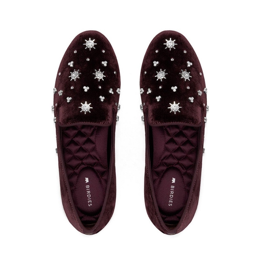 Birdies The Starling Loafers In Burgundy Velvet, Size 7.5
